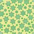 Six star watercolor green glitter seamless pattern