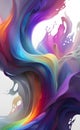 illustration Abstract kinetic art of fluid dynamics, white background, flows of transparent fabric, rainbow colors, ai generation