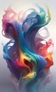 illustration Abstract kinetic art of fluid dynamics, white background, flows of transparent fabric, rainbow colors, ai generation