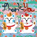 Maneki thank you card seamless pattern Royalty Free Stock Photo