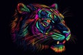 illustration of an abstract, neon growling tiger in pop art style on a black background. Generative AI Royalty Free Stock Photo