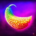 Illustration of an abstract rainbow colored chile pepper on a purple background AI generated
