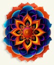 Illustration of abstract rosette symmetrical mandala pattern. generative ai