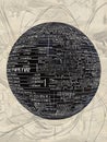 illustration of an abstract, rotating digital sphere with resembling pattern