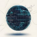 illustration of an abstract, rotating digital sphere with resembling pattern