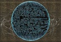 illustration of an abstract, rotating digital sphere with resembling pattern