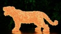 Illustration of an abstract sci-fi cinematic scene of bright orange color big cat shape standing.