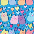 Cat pair love colorful seamless pattern