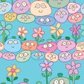 Happy rock flower garden seamless pattern