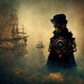 Abstract steampunk pirate. Ai generated.