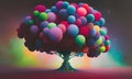 Illustration of abstract tree with colourful crown