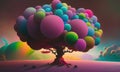 Illustration of abstract tree with colourful crown