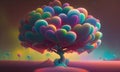 Illustration of abstract Valentine`s tree with colourful crown