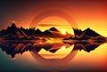 Abstract wallpaper with sunset or sunrise, creative digital illustration painting