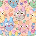 Love cat face seamless pattern orange pastel Royalty Free Stock Photo