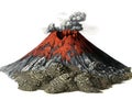 Illustration of an active vulcano, magma expells and lava flow down the rock mountain, volcanic eruption, generative AI