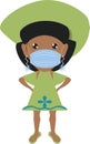 Illustration Adorable African Woman in Green Dressn and Hat and a Blue Face Mask Royalty Free Stock Photo