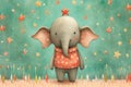 Illustration of an adorable baby elephant celebrating a birthday