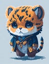 Adorable, cute, fluffy baby tiger character warmed up in winter Clothes Illustration.