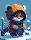 Adorable, cute, fluffy baby tiger character warmed up in winter Clothes Illustration.