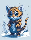 Adorable, cute, fluffy baby tiger character warmed up in winter Clothes Illustration.