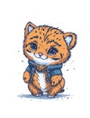 Adorable, cute, fluffy baby tiger character warmed up in winter Clothes Illustration.