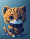Adorable, cute, fluffy baby tiger character warmed up in winter Clothes Illustration.