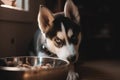 illustration, adorable husky eating, ai generative