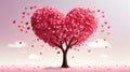 Tree of pink hearts full of love. Cute adorable tree filled with heart leaves background