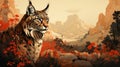 illustration of Adult Iberian lynx in nature. illustration Iberian lynx rare animal. Ai generated