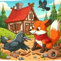 Aesop`s fable The Fox and the Crow Royalty Free Stock Photo