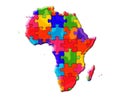 Illustration of an Africa map composed out of colorful puzzle pieces on a white background Royalty Free Stock Photo