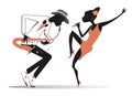 Illustration of African saxophonist man and African singer woman