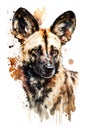 Illustration African wild dog in watercolor. Animal on a white background, generative AI Royalty Free Stock Photo