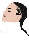 Illustration of african woman or girl with long afro hair. Braided african hair in long rasta style