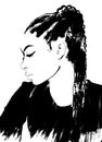 Illustration of african woman or girl with short afcro hair. Braided african hair in long rasta style