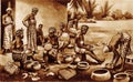 Illustration of African women making pottery