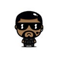 An afro male cartoon character becomes a bodyguard wearing sunglasses
