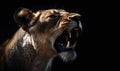 A Closeup of a Roaring Lioness in the Dark Royalty Free Stock Photo