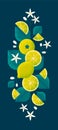 Ripe Lemons with leaves and flowers. Illustration with grain and noise texture.