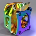 Illustration of AI generated machined metal part on white background with colored surfaces