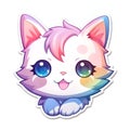 Illustration, AI generation. kawaii sticker. cute colorful kitty
