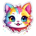 Illustration, AI generation. kawaii sticker. cute colorful kitty