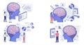 Illustration of AI interacting with human brains features multiple scenes. Large Royalty Free Stock Photo