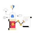 AI Document Processor With Data Visualization And Digital Connections. Flat Vector Illustration About Automation