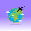 Illustration of airplane travel around the world. flight agents