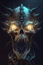 Monsterous Living Skull of an Alien with Sharp Jagged Teeth and Spikes Growing from Its Head - Generative AI