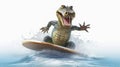 Illustration from aligator on surf board isolated on white background AI Geberated