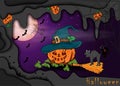 Illustration on 5 all saints day eve holiday theme, Halloween background design in 3D paper cut style Royalty Free Stock Photo