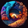 Illustration of all seasons at once with psychedelic style
